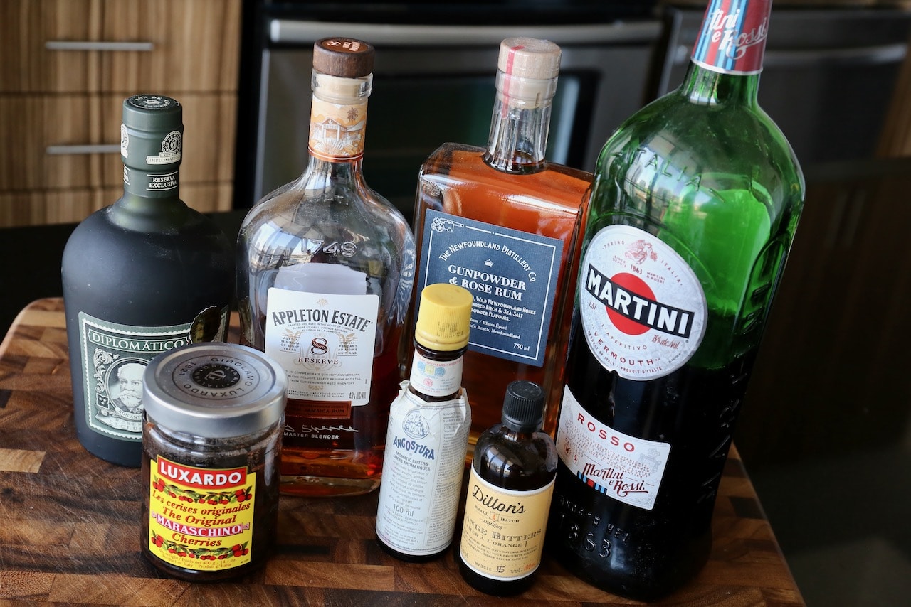 Easy homemade Rum Manhattan Cocktail recipe ingredients.