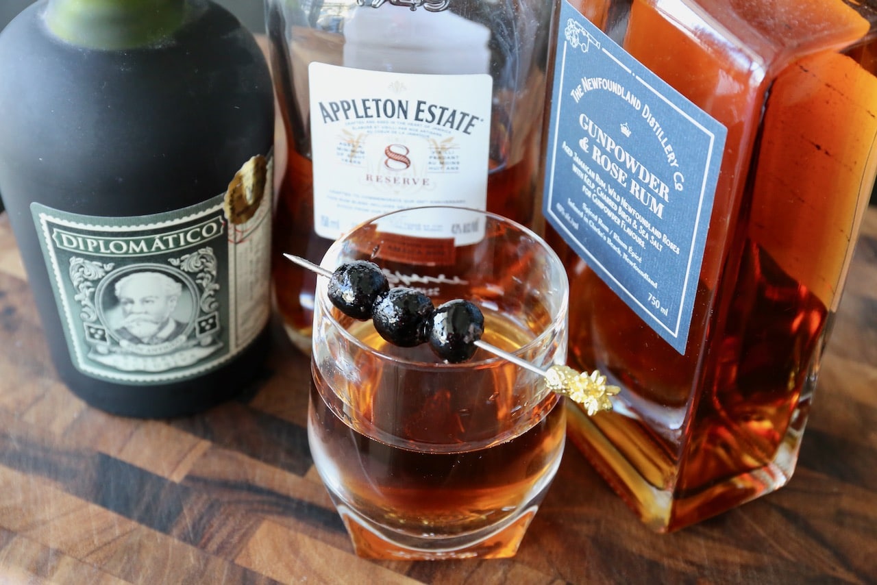 Make this Manhattan Cocktail by substituting whiskey for dark rum.
