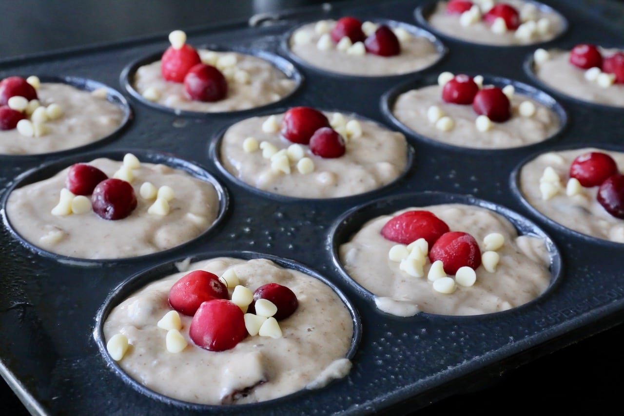 Homemade Cranberry and White Chocolate Muffins.