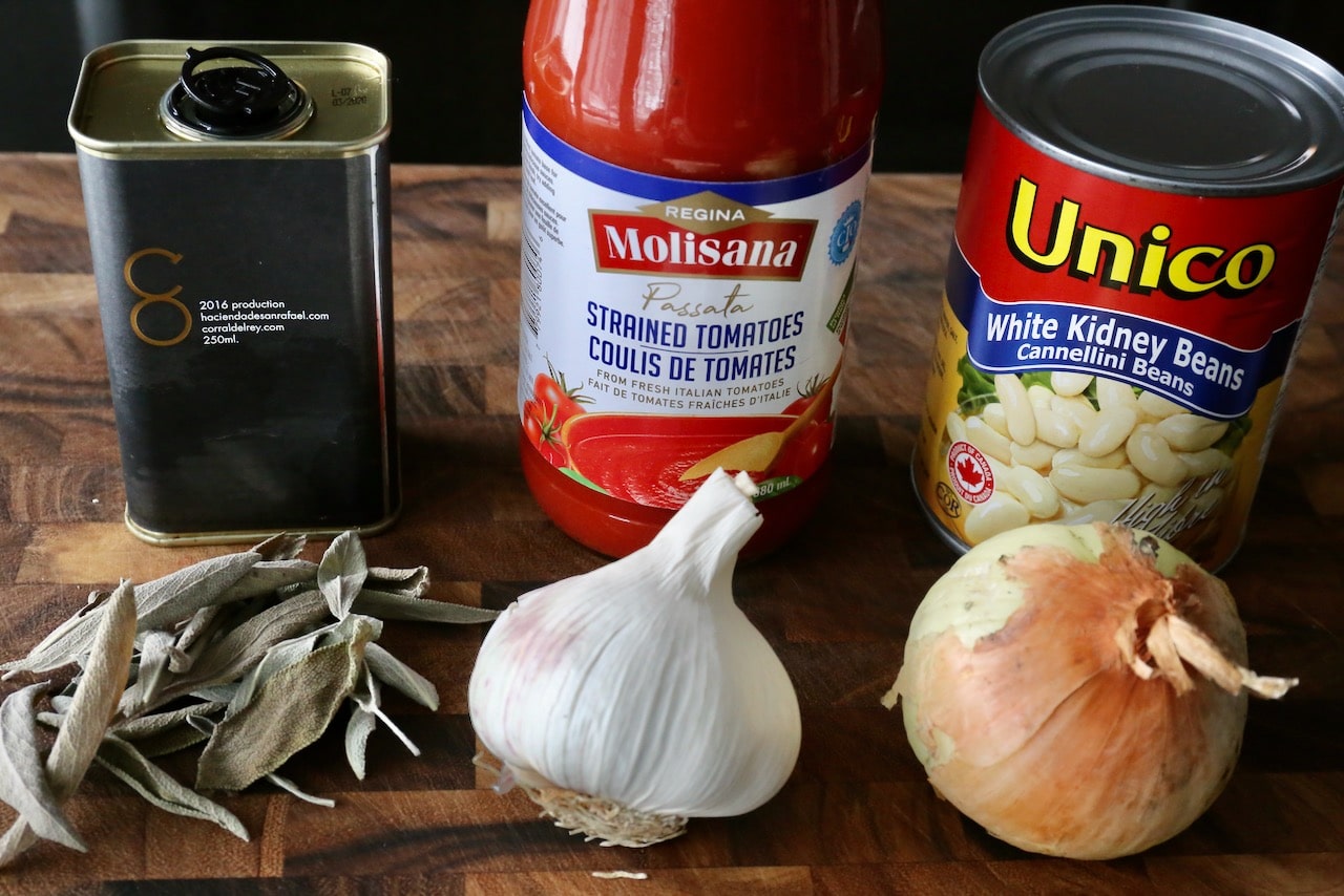 Traditional Fagioli all'Uccelletto recipe ingredients.