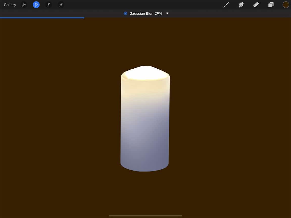 How to Draw a Candle: Procreate has blurring tools that can help you create a smooth gradient of changing colours