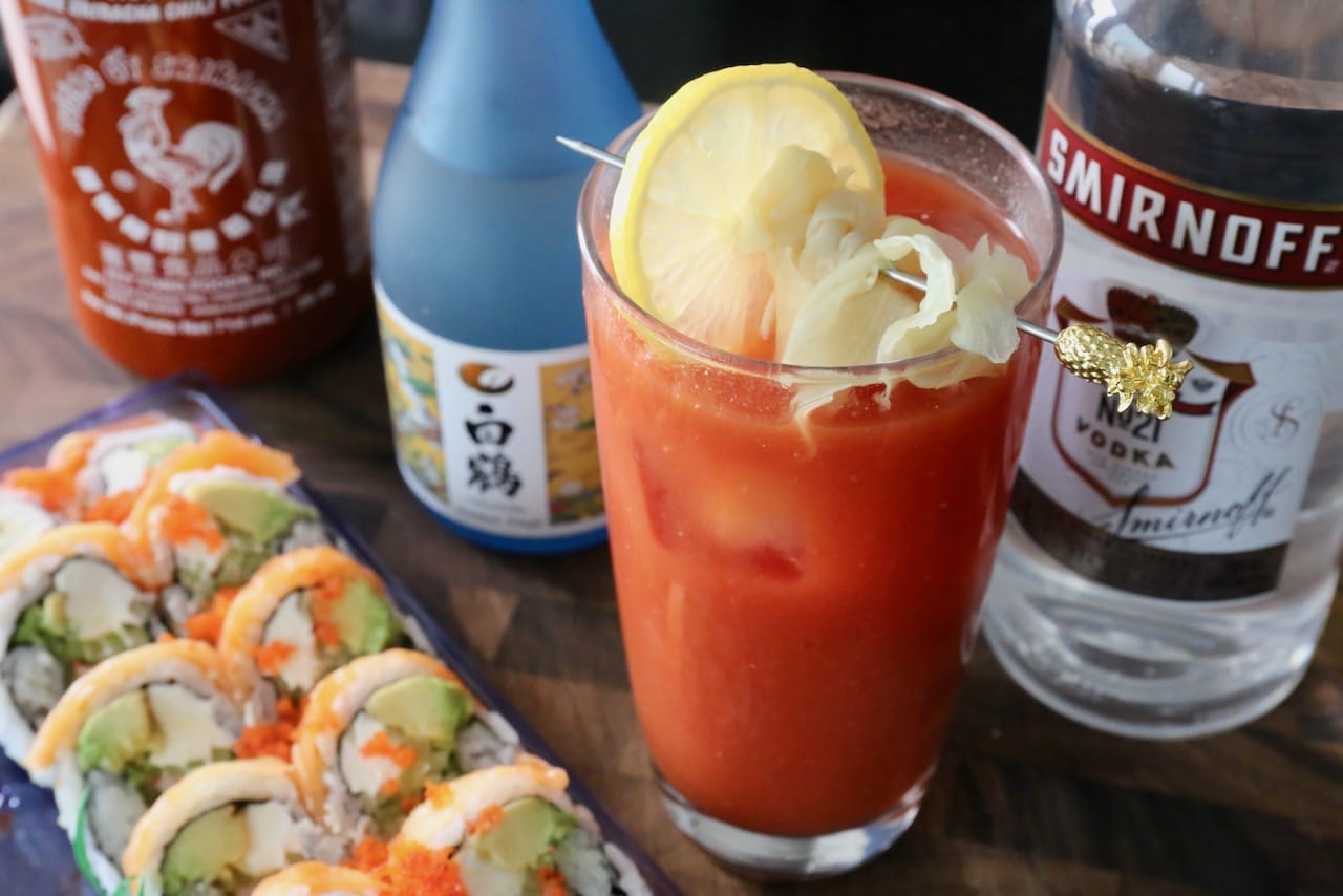 Our Sushi Cocktail is a Japanese rift on the Blood Mary.