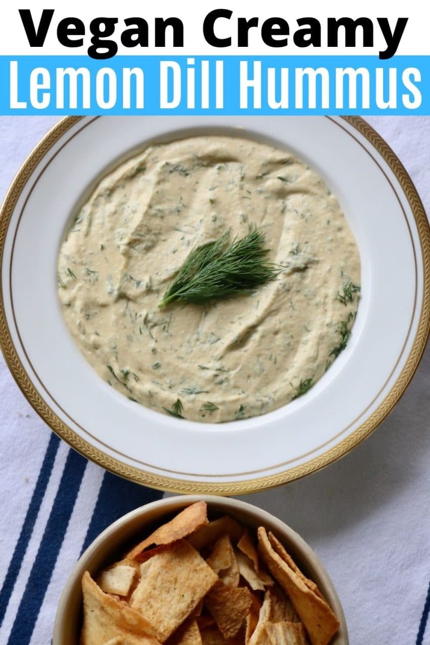 Save our Creamy Vegan Garlic Lemon Dill Hummus recipe to Pinterest!