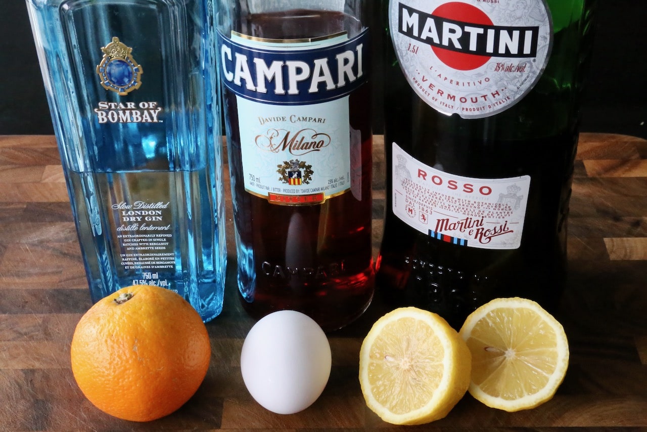 Homemade Negroni Sour Cocktail recipe ingredients.