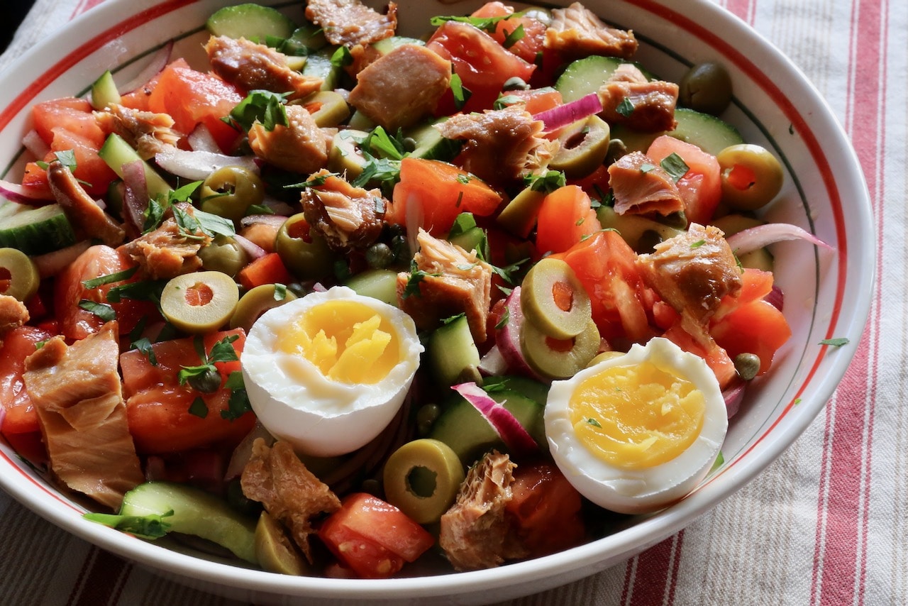 This healthy Spanish salad recipe is a great way to use up canned tuna. 