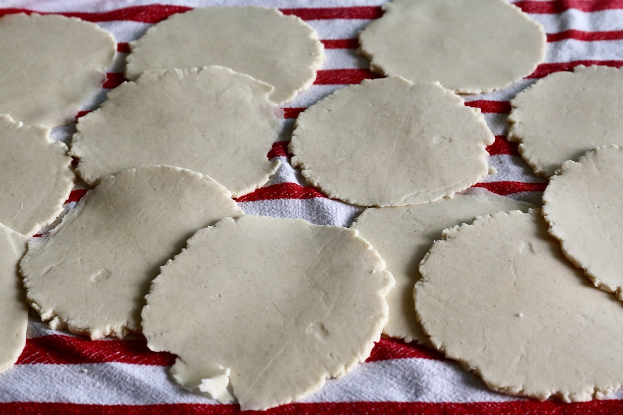 Lay Tortillas de Maiz on a towel to rest before cooking in a nonstick skillet.