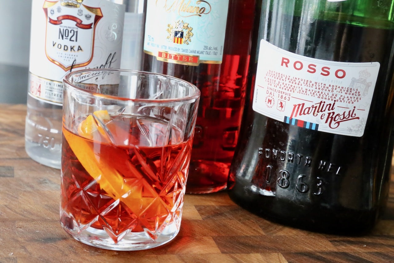 A classic Negroski is a cocktail featuring sweet red vermouth, campari and vodka.