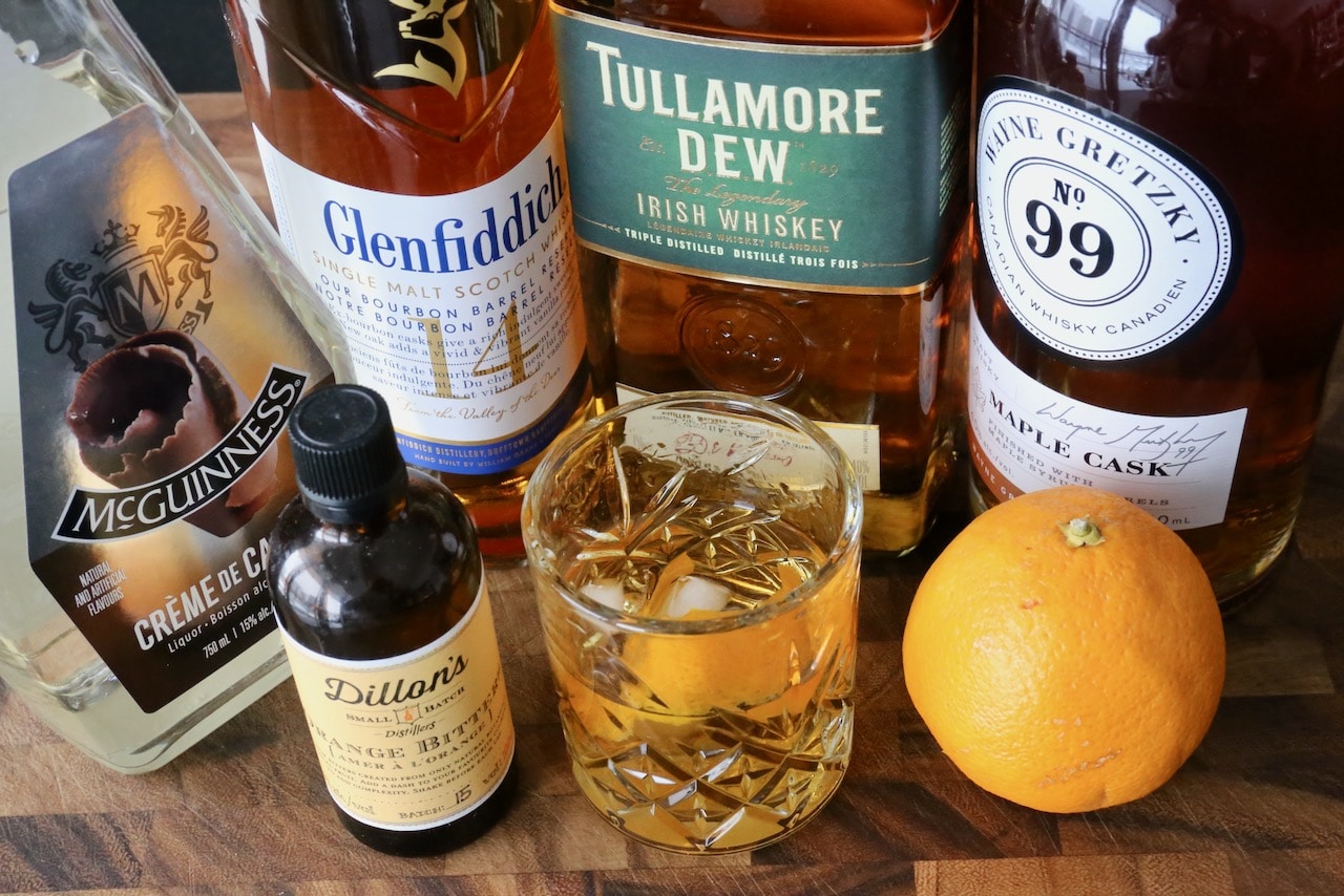 This easy Chocolate Old Fashioned recipe features whiskey, Creme de Cacao, orange bitters and orange peel.
