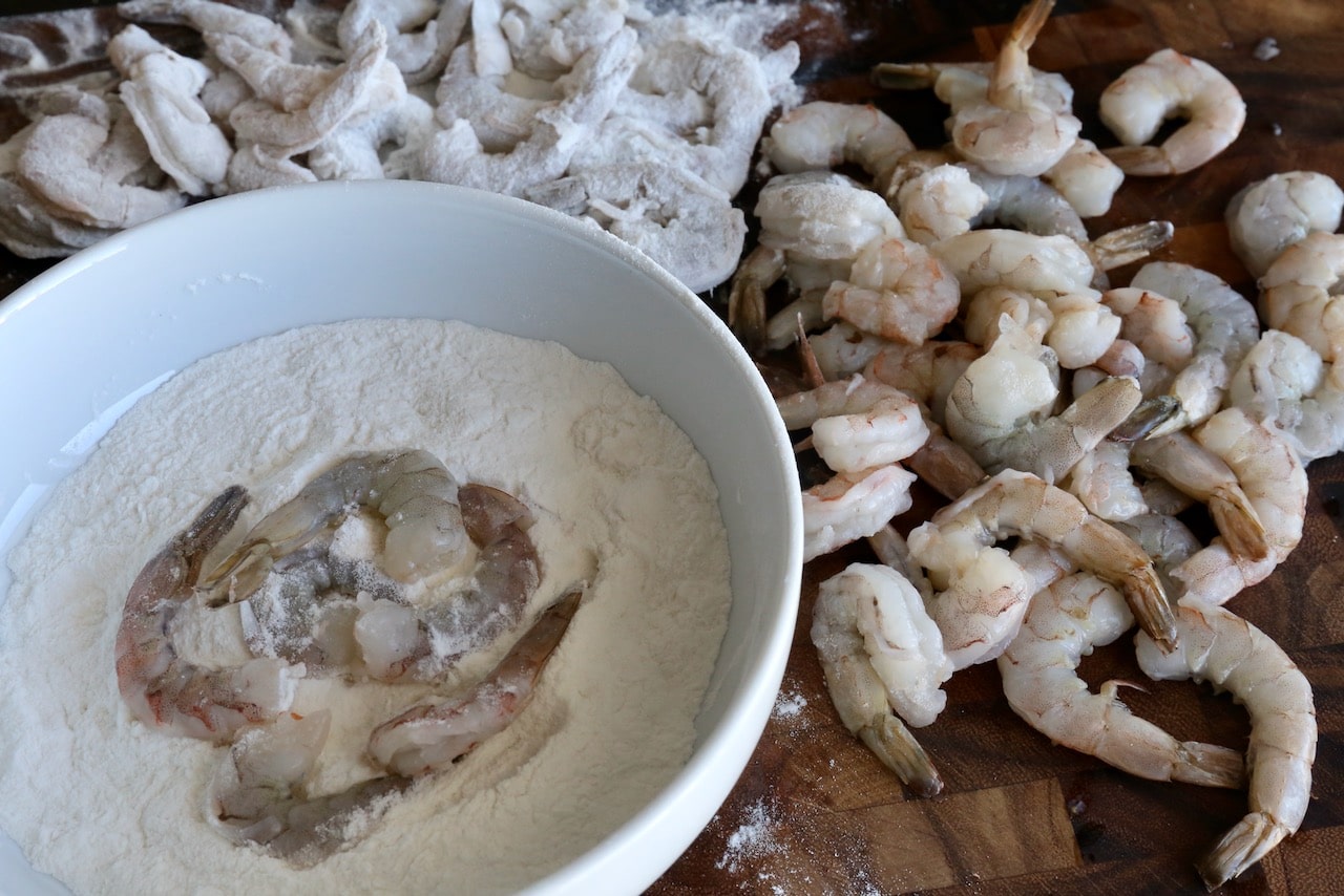 Creamy Coconut Shrimp Directions: Dredge peeled shrimp in Japanese Mochiko sweet rice flour.
