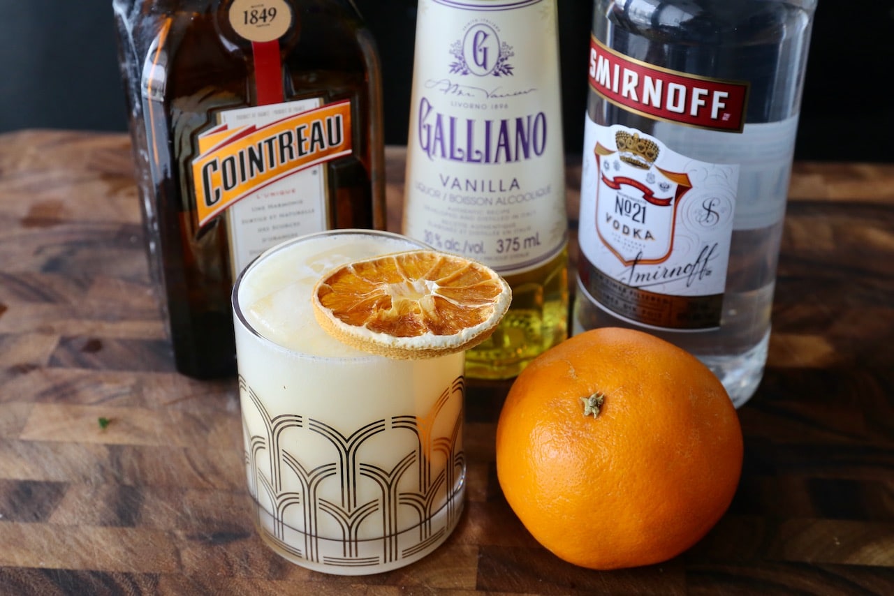 Our Dreamsicle Drink features vodka, Galliano, Cointreau, orange juice and cream.