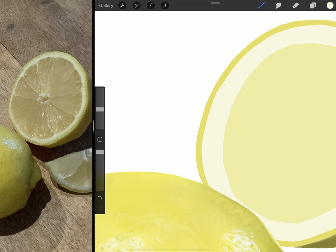How to Draw a Lemon: Use the smudge tool to blend colours in Procreate