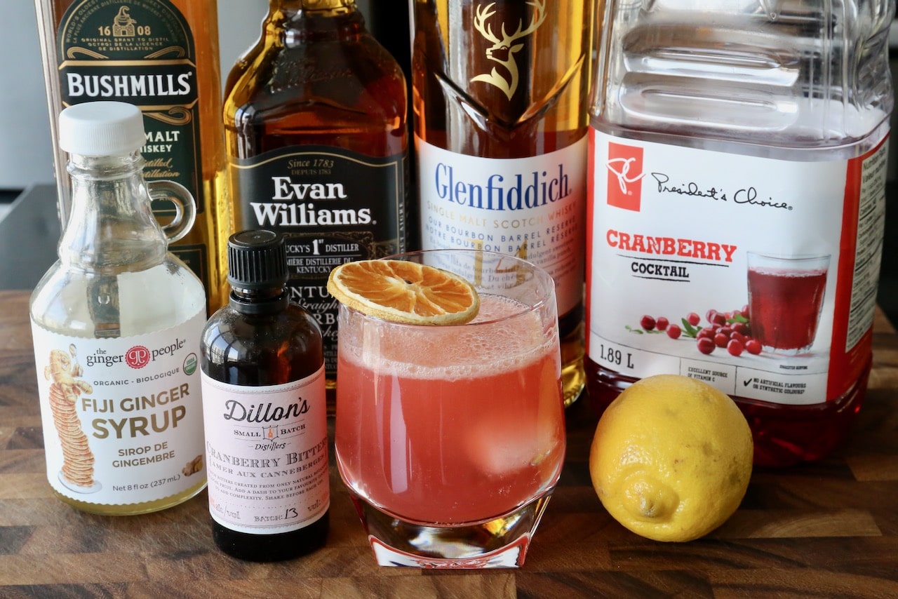 Shake Cranberry and Whiskey together in this delicious sour cocktail recipe.