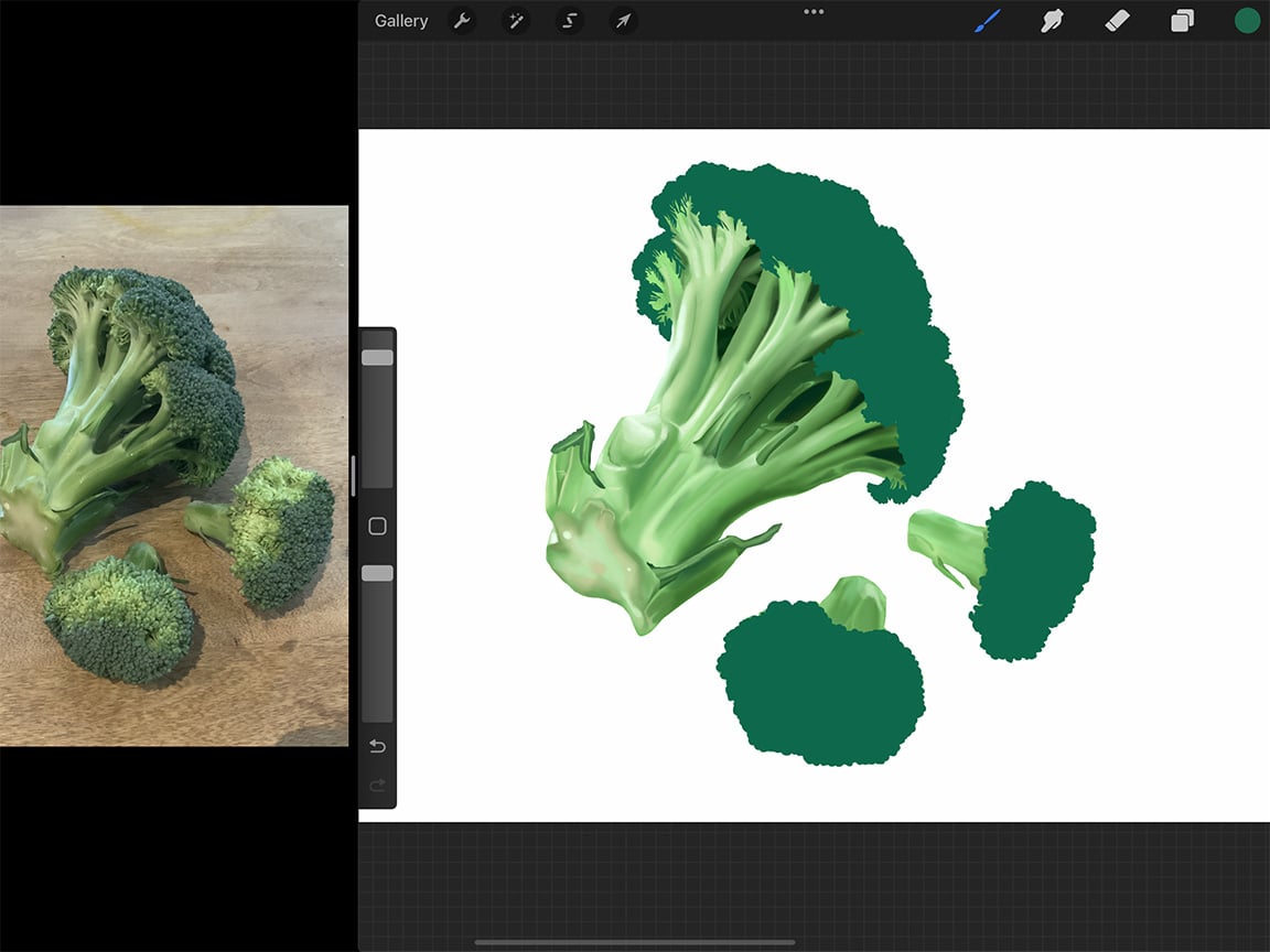 How to Draw A Broccoli: Build up your layers one area at a time.