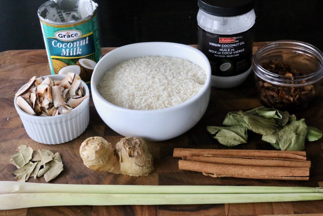 Authentic Nasi Uduk Indonesian Coconut Rice recipe ingredients.