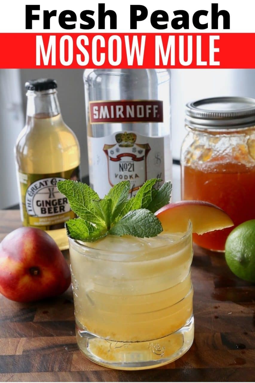 Save our Peach Moscow Mule Cocktail recipe to Pinterest!