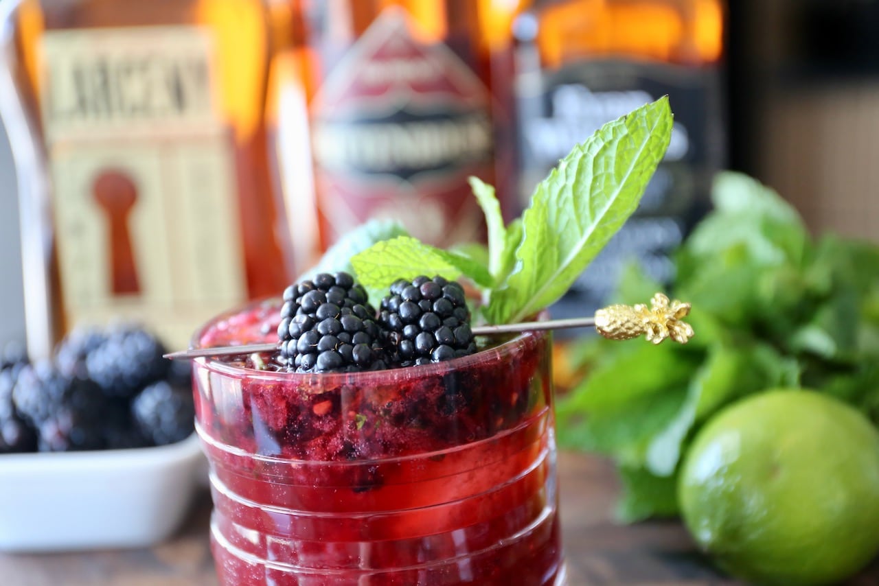 This Bourbon Whiskey Smash recipe is one of our favourite cocktails made with blackberries.