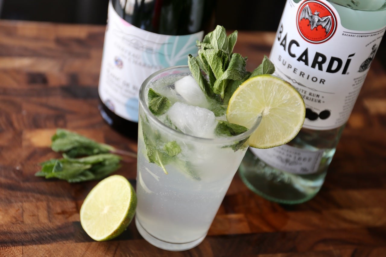 The Mojito Royale is a fancy rum cocktail that swaps out soda water with sparkling wine.