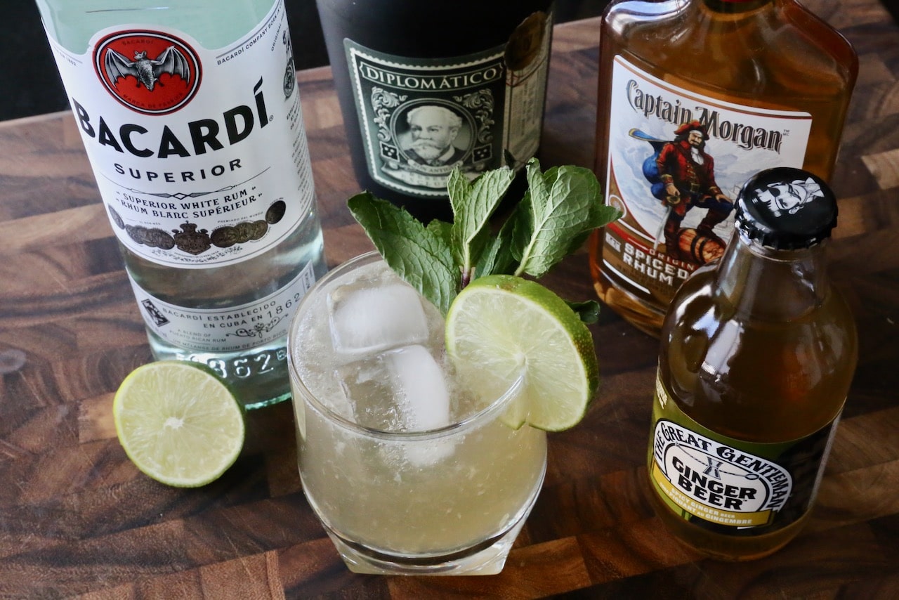 Garnish a rum mule with a lime wheel and fresh mint sprig.