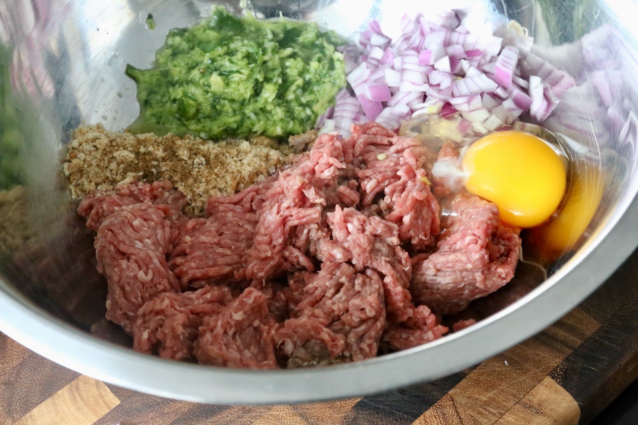 Combine kebab recipe ingredients in a large mixing bowl until combined.