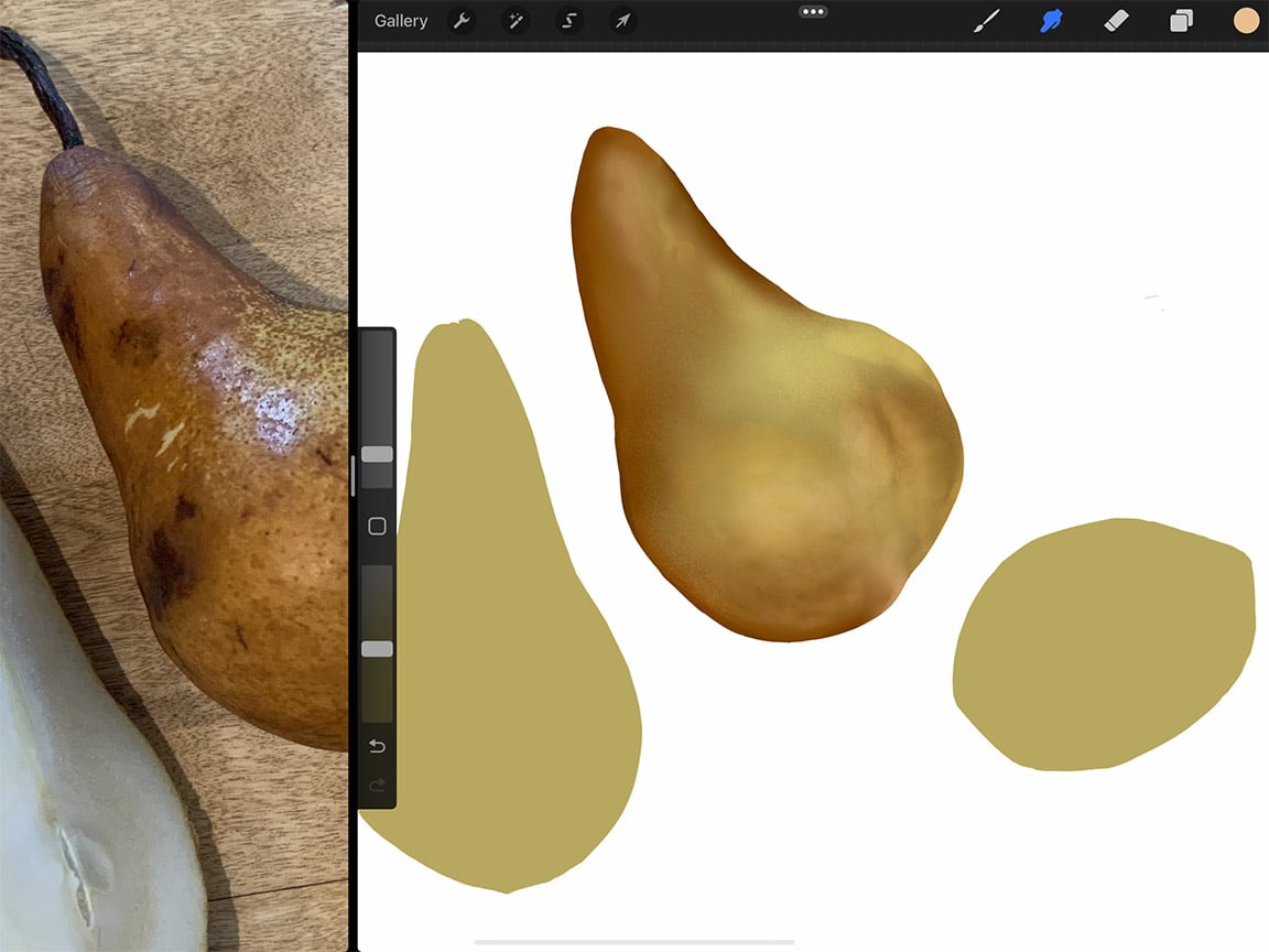 How to Draw a Pear: An underlying gradient will give your objects a 3D look.