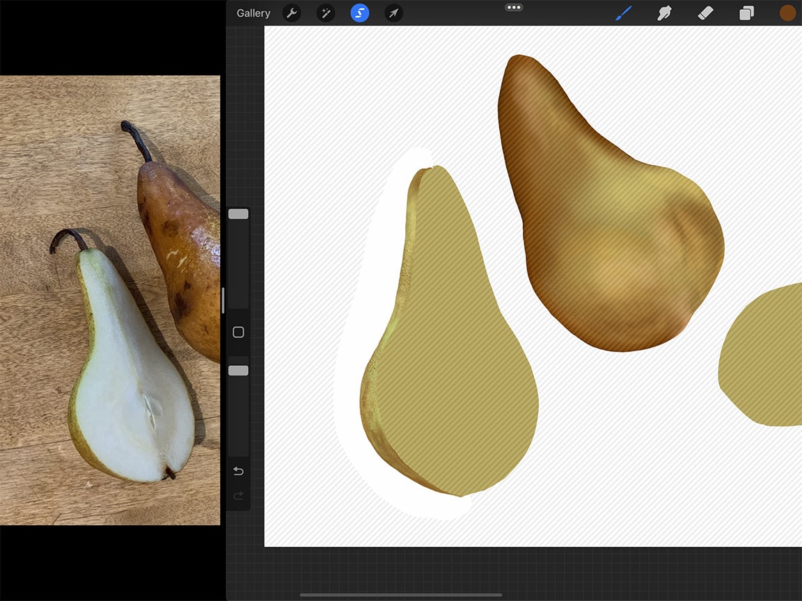 How to Draw Pears: Isolating areas with the lasso tool will maintain clean edges.