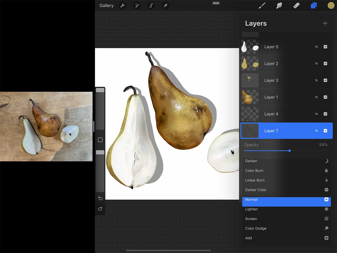 How to Draw Pears: Adjusting opacity is a useful tool when drawing digitally.