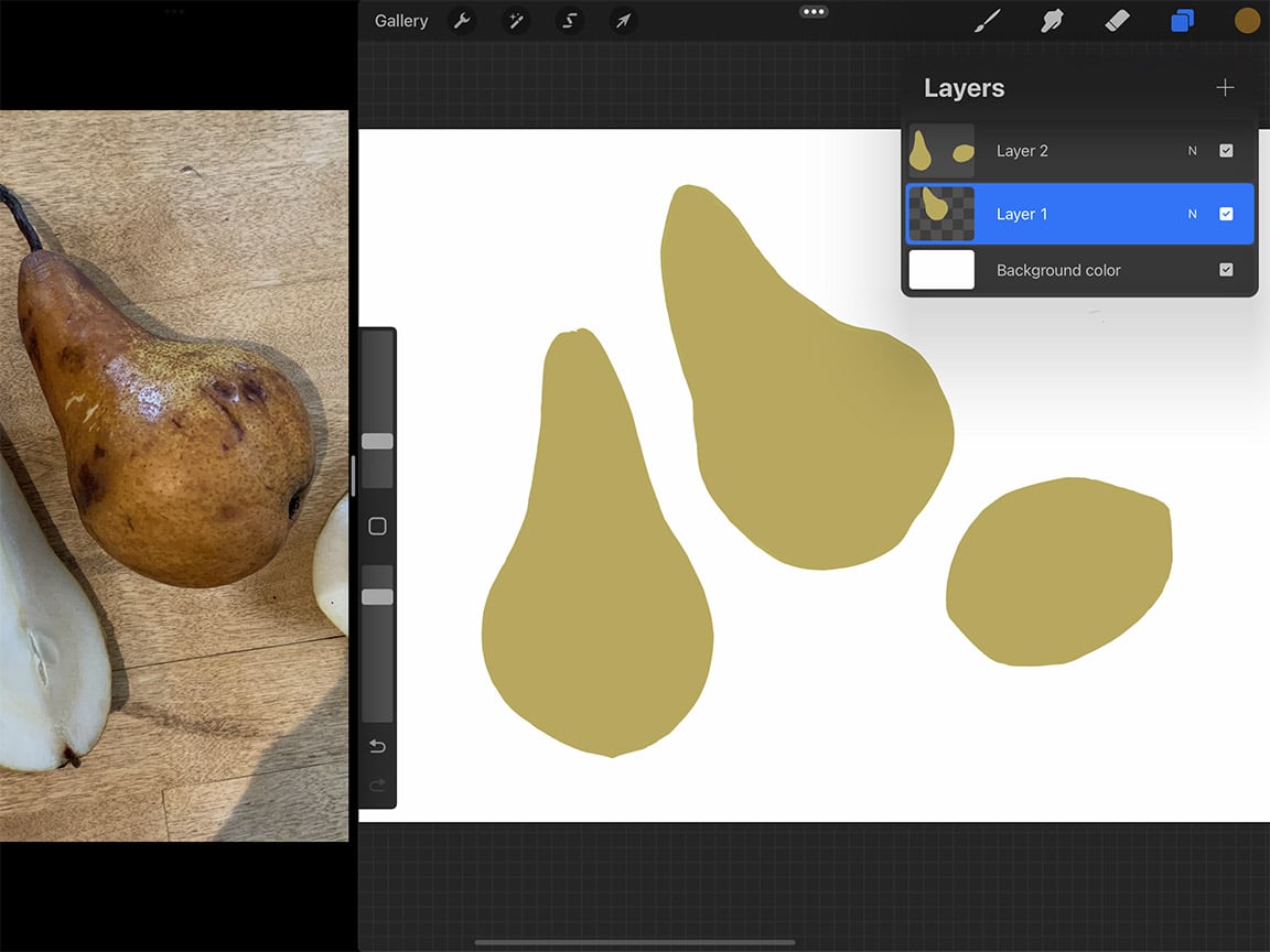 How to Draw Pears: To activate the alpha lock, swipe a layer to the right with two fingers.