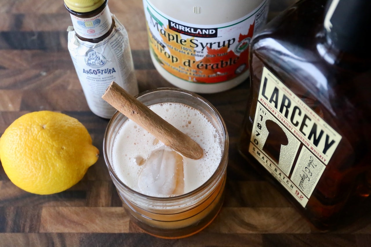 This whiskey sour cocktail is sweetened with maple syrup.