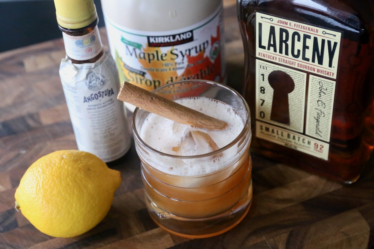 We love serving this Maple Bourbon Sour at Thanksgiving and Christmas cocktail parties.