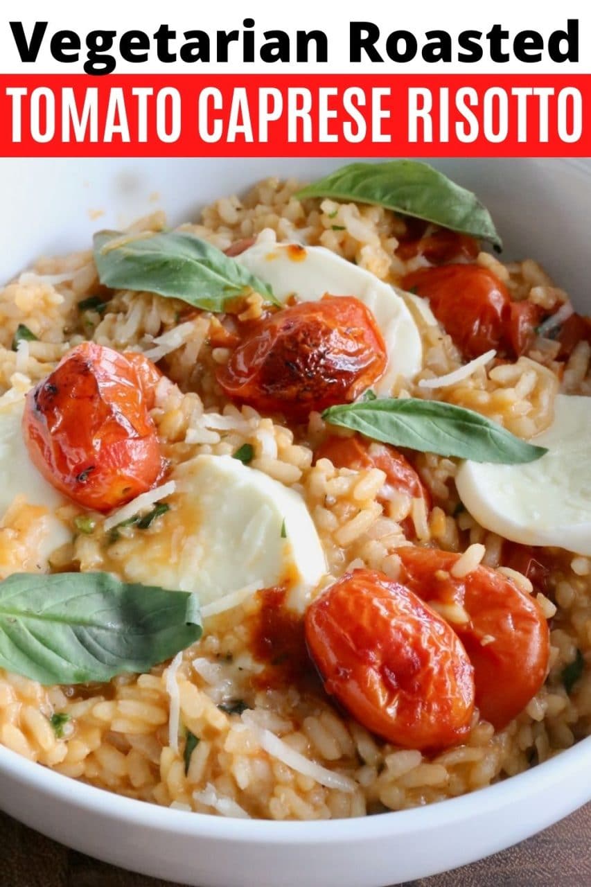 Save our easy Caprese Risotto recipe to Pinterest!