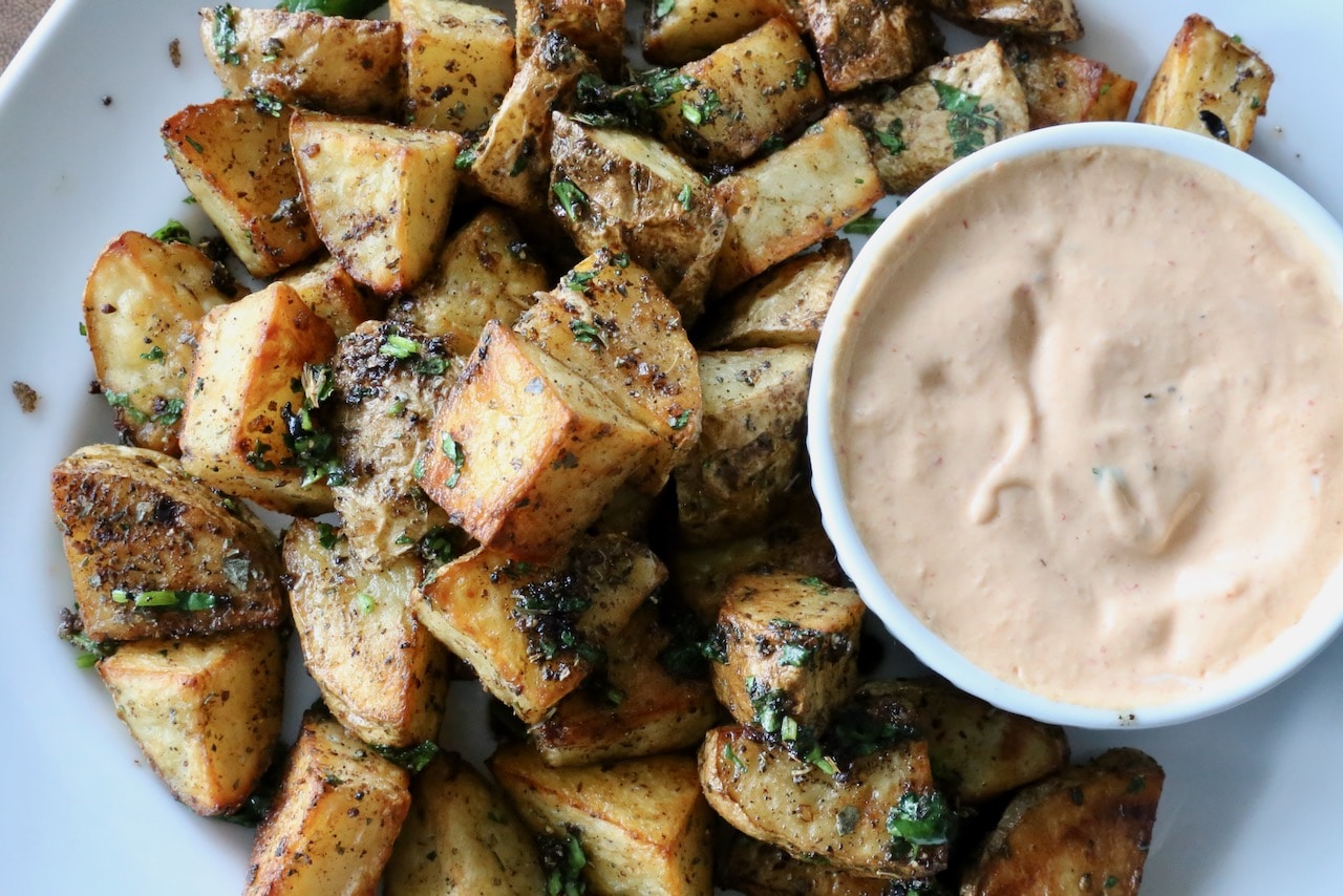 Mexican Potatoes are a delicious spicy party snack. 