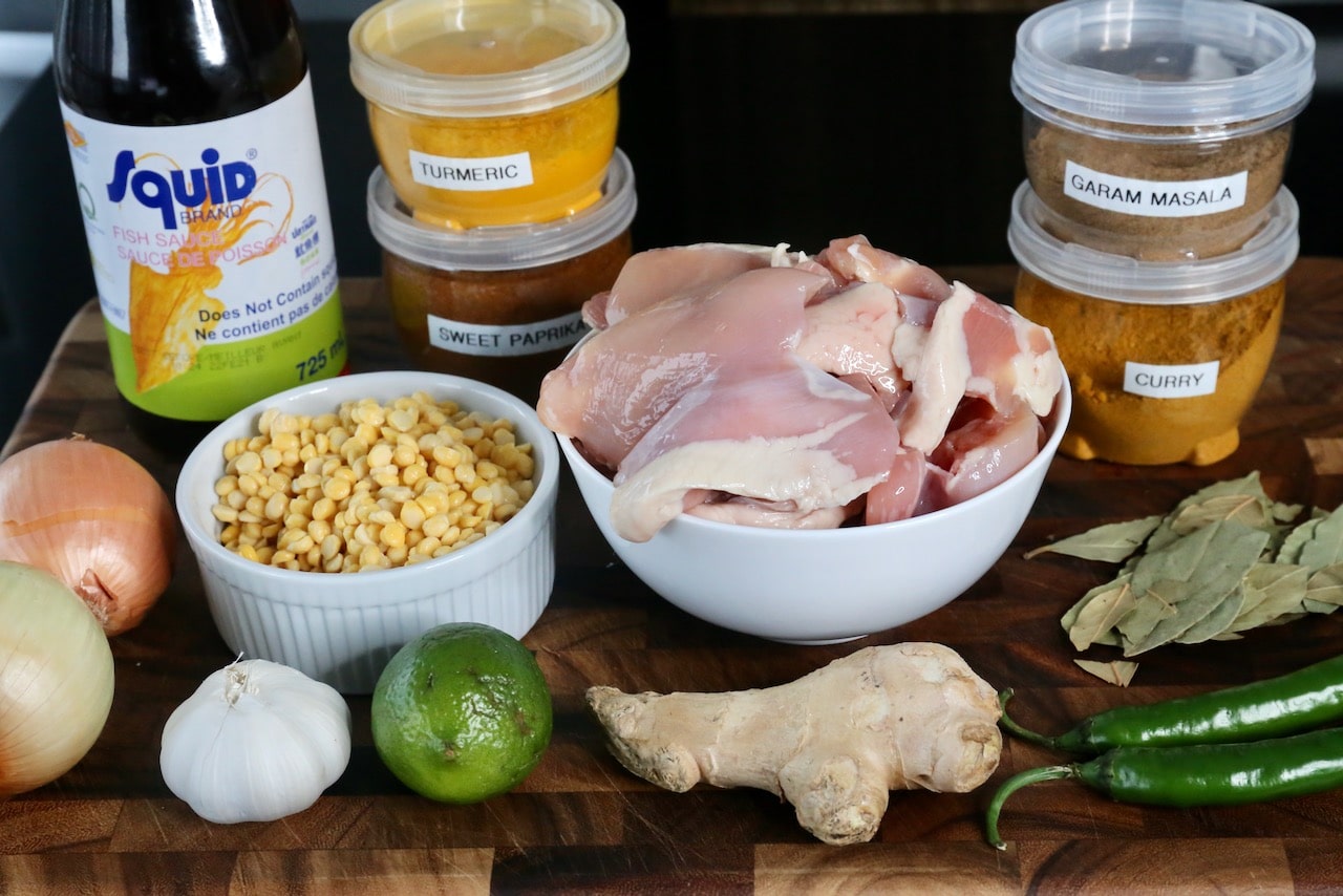 Traditional Burmese Dal Chicken Curry recipe ingredients.
