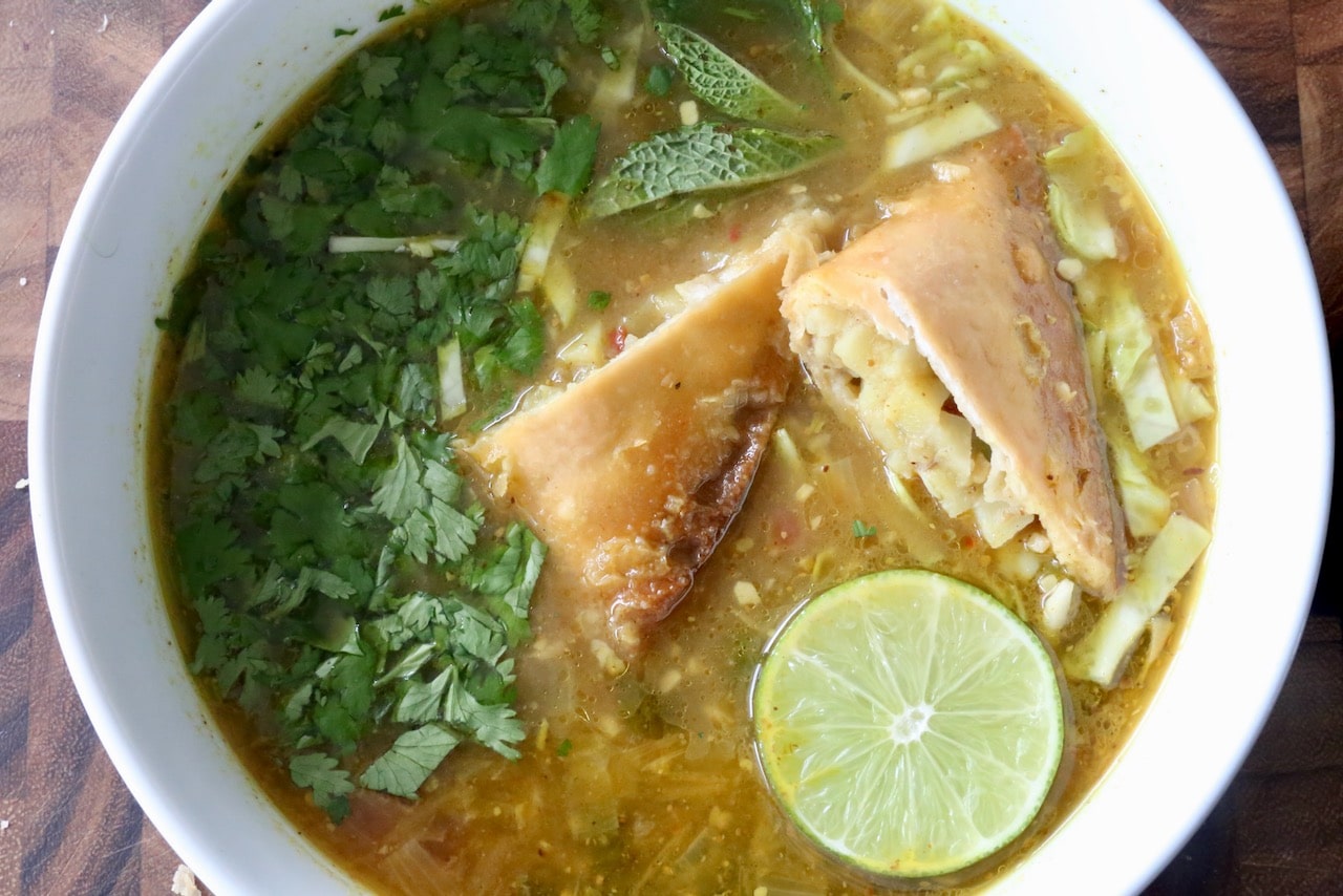 Samusa is a vegan and vegetarian friendly health Burmese Soup.