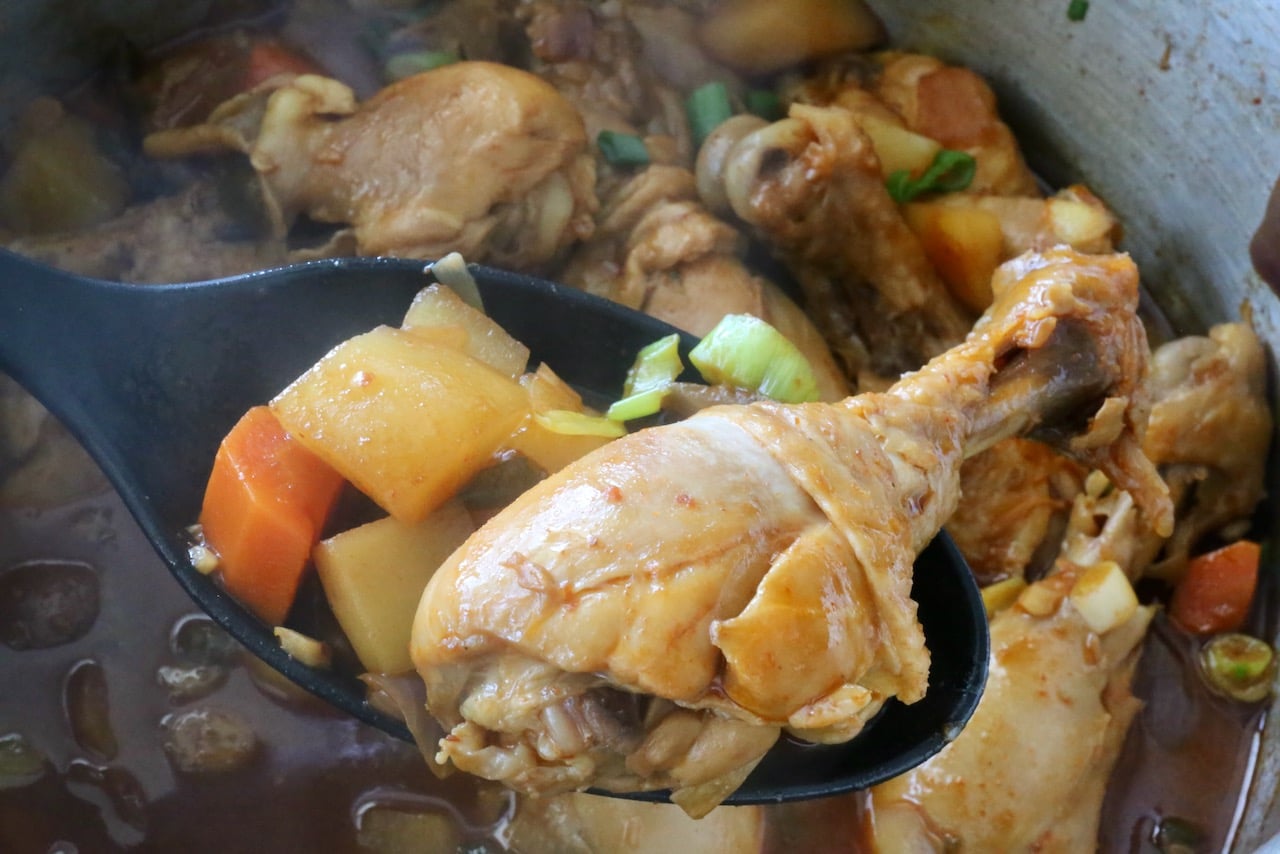 This Korean Chicken Stew recipe is cooked with carrots and potatoes. 