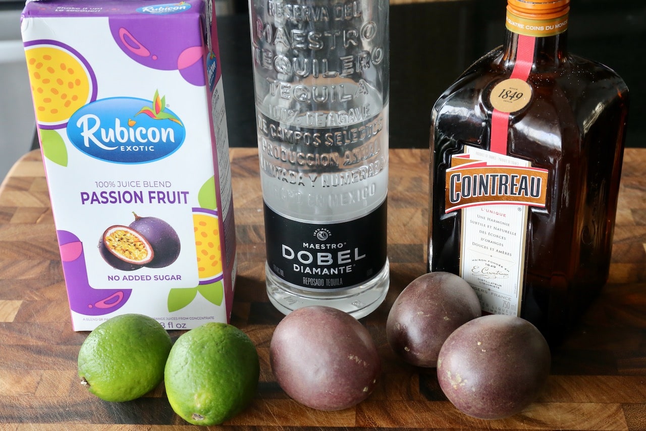 Homemade Passion Fruit Margarita recipe ingredients.