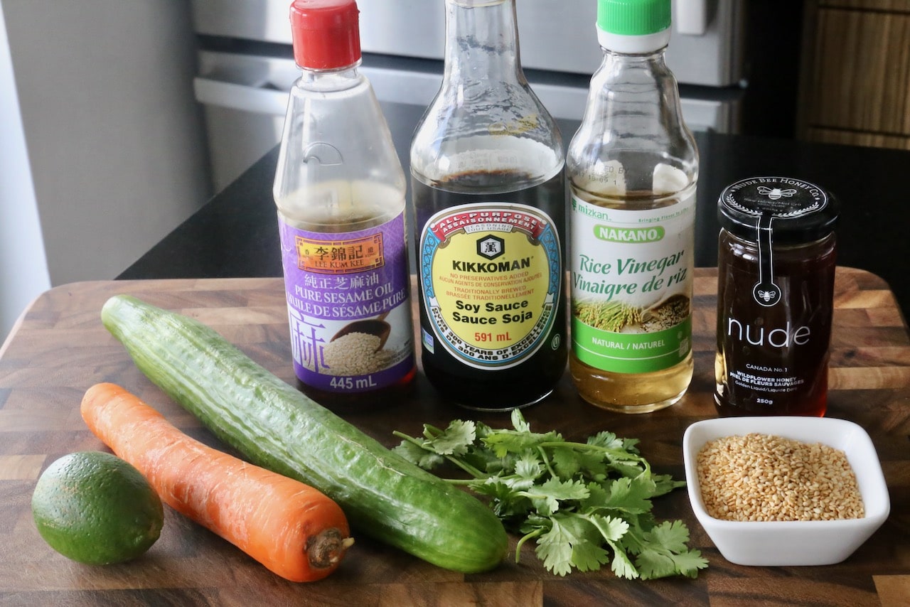 Homemade Cucumber Carrot Salad recipe ingredients.