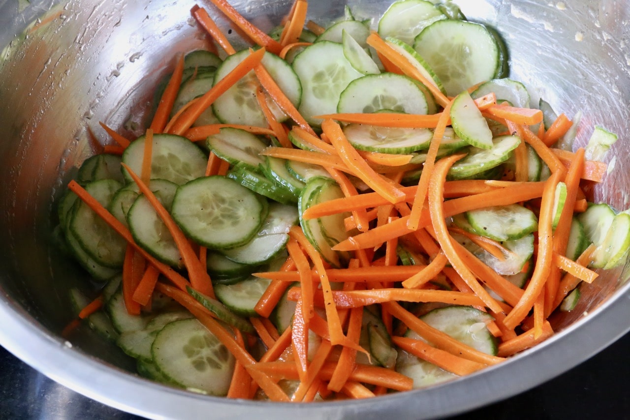This healthy Asian Carrot and Cucumber Salad recipe is vegan and vegetarian friendly.