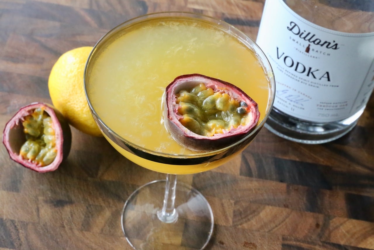 This Passion Fruit Martini is a refreshing drink to serve on a hot summer day.