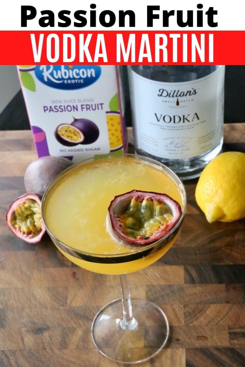 Save our Passion Fruit Martini Vodka Cocktail recipe to Pinterest!