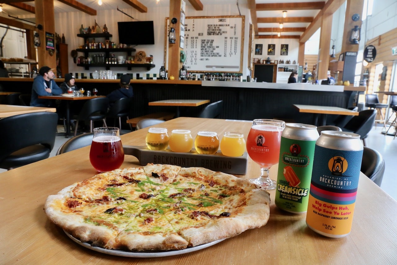 Backcountry Brewing serves craft beer in Squamish which should be enjoyed with a gourmet pizza.