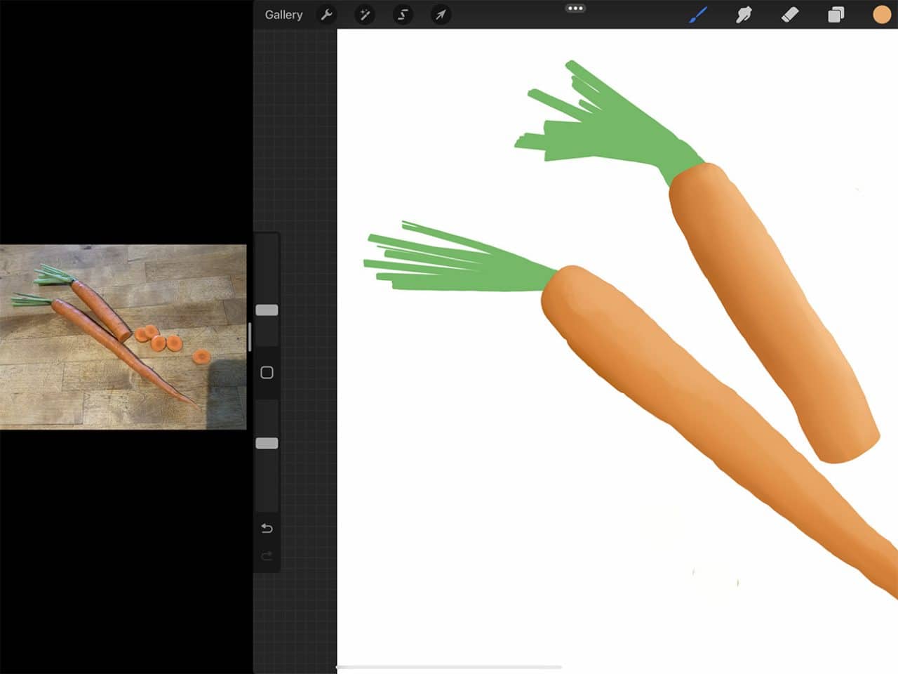 How to Draw a Carrot: An underlying gradient will give your objects a 3D look.
