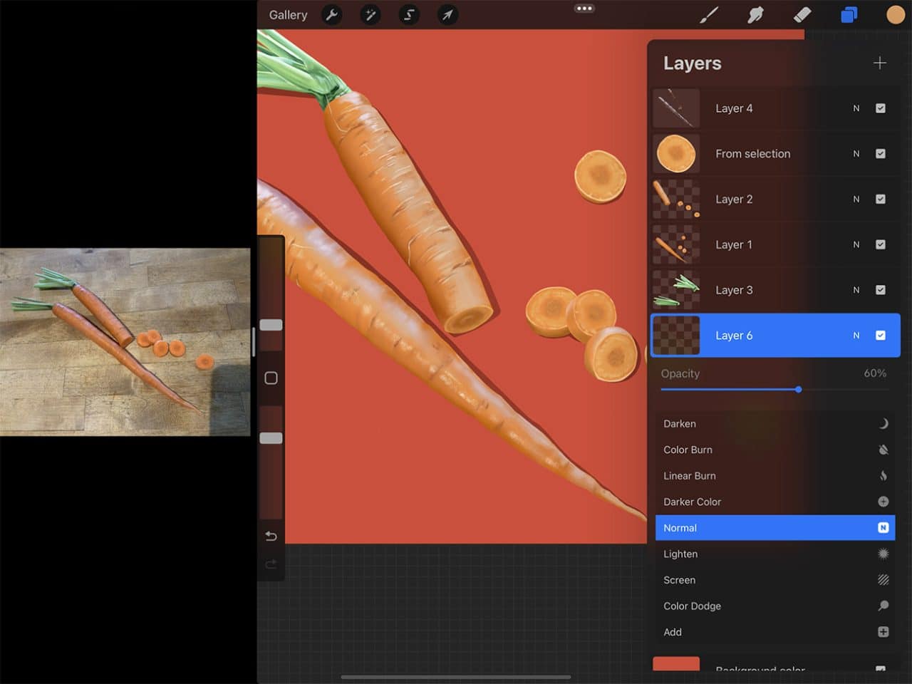 How to Draw Carrots: Adjusting opacity is a useful tool when drawing digitally.