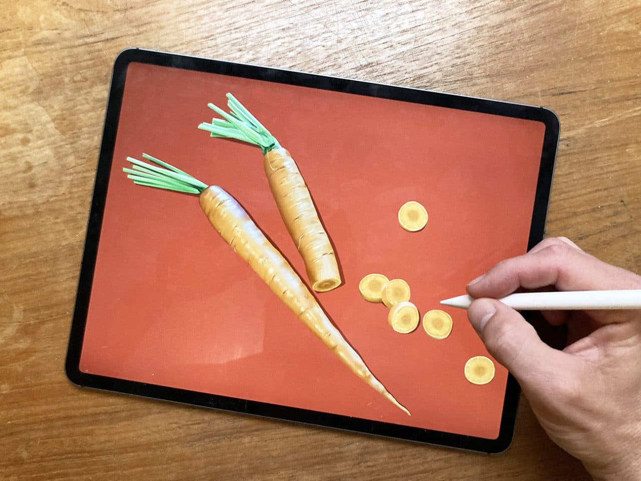 Learn the process of creating a digital carrot drawing with Procreate on iPad Pro.