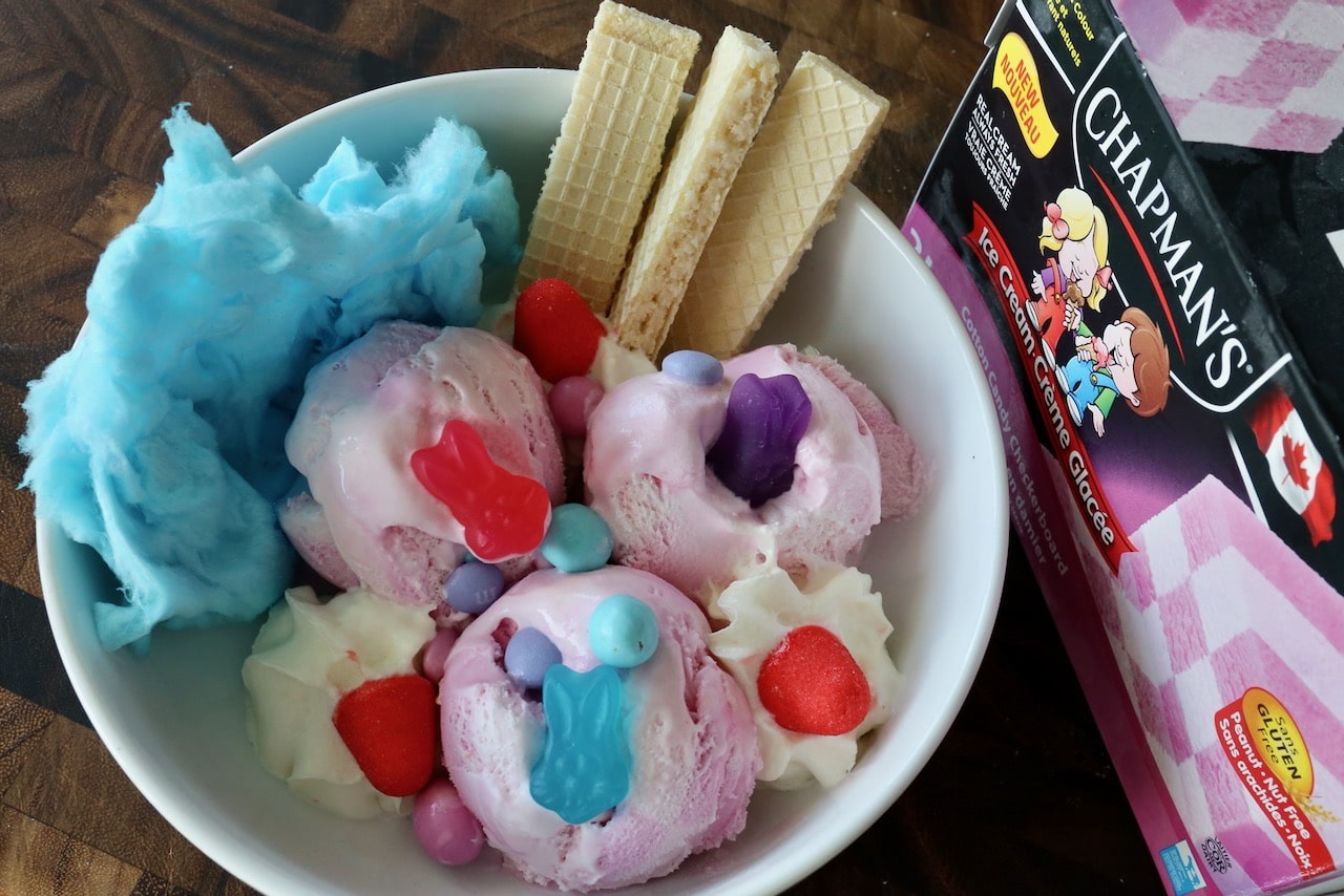 Now you're an expert on how to make Chapman's Checkered Cotton Candy Ice Cream Sundaes!