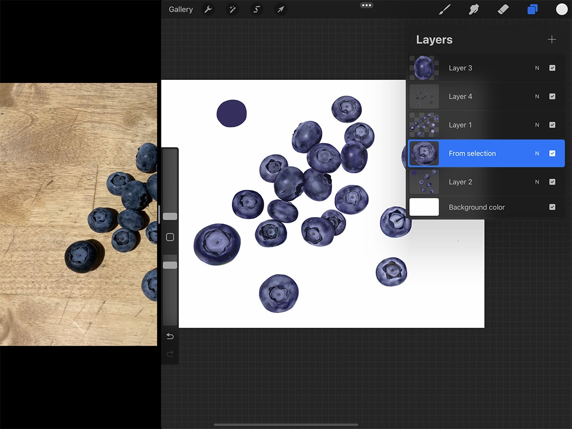 How To Draw Blueberries: Use Procreate special features like copy and paste to speed up your drawing.
