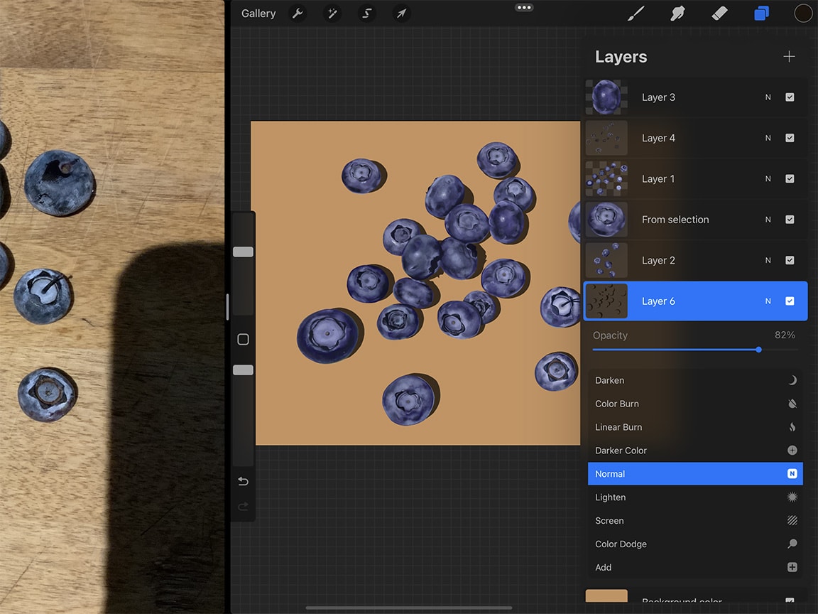 How to Draw Blueberries: Adjusting opacity is a useful tool when drawing digitally.