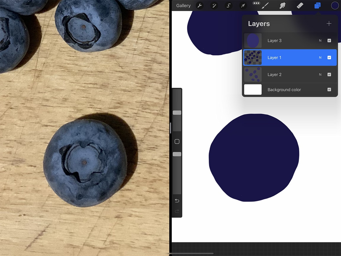 How To Draw Blueberries: To activate the alpha lock, swipe a layer to the right with two fingers.