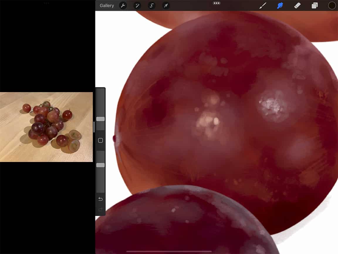 How to Draw Grapes: Use the texture of different brushes to mimic the texture of the grape skin.