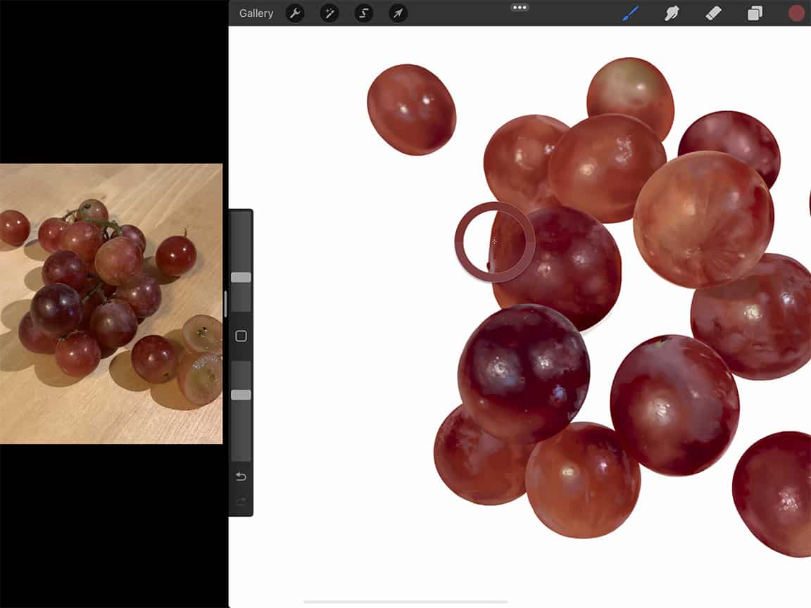 How to Draw Grapes: Hold one finger down on the screen to open up the colour selector.