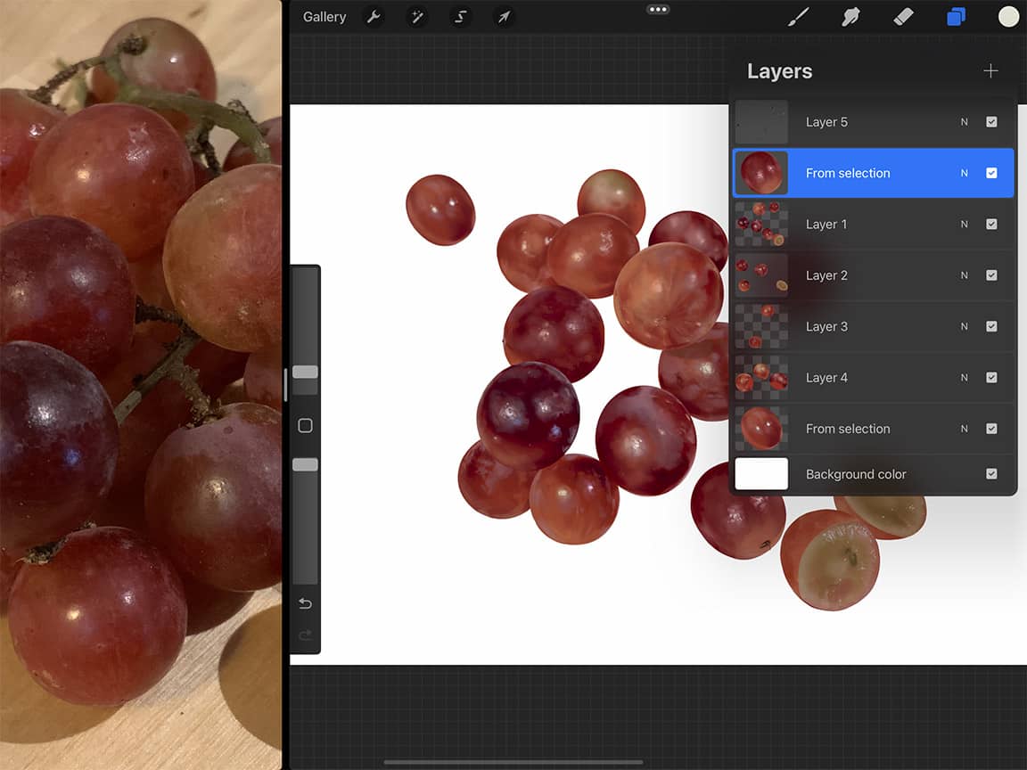 How To Draw Grapes: Use Procreate special features like copy and paste to speed up your drawing.